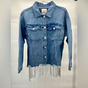 Women’s Jacket - Dressed in LALA Blue Jean Jacket W/ Silver Fringed Back